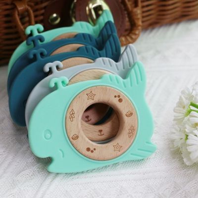 BPA-vrij siliconen baby tandarts met houten ring tandverlichting voor baby's Duurzaam