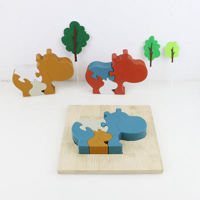 Silicone en de houten puzzel die dierlijke hippo het bevinden zich brengen jong geitjespeelgoed voor kind het spelen in verwarring
