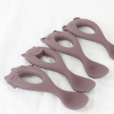 De nieuwe van het de Lepelvoedsel van de Aankomstbaby Lepel van het de Rangsilicone met de Vriendschappelijke Jonge geitjes die van Peutereco Baby de Dierlijke Lepel van het Stijlsilicone voeden