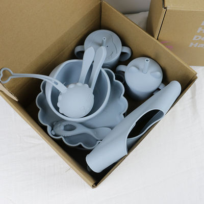 Moderne stijl siliconen eetgerei set, BPA-vrij baby siliconen plaat kom kop peuter lepel vork voedingssets