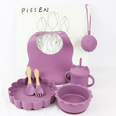 gepersonaliseerde siliconen producten Food Grade Silicone voeding Set Cartoon cat Style siliconen babyvoedsel set