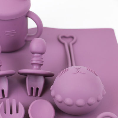 gepersonaliseerde siliconen producten Food Grade Silicone voeding Set Cartoon cat Style siliconen babyvoedsel set