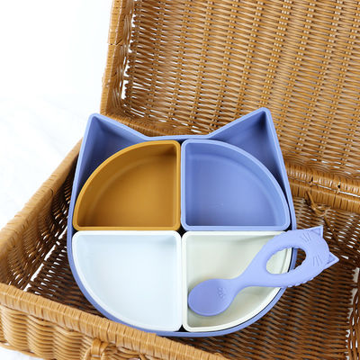 Cat Shape Silicone tafelgerei Set, Silicone Split Cat Plate Cat Shape Lepel Niet giftig BPAvrij