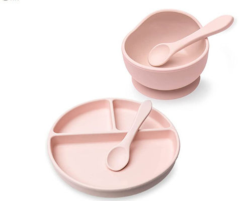 Custom Pantone Kleur siliconen dinerset 5pcs Silicone Zuig Afstoten Set Food Grade Materiaal OEM ODM