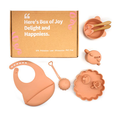 Custom Pantone Kleur siliconen dinerset 5pcs Silicone Zuig Afstoten Set Food Grade Materiaal OEM ODM