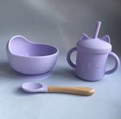 Custom Pantone Kleur siliconen dinerset 5pcs Silicone Zuig Afstoten Set Food Grade Materiaal OEM ODM