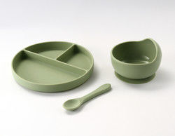 Custom Pantone Kleur siliconen dinerset 5pcs Silicone Zuig Afstoten Set Food Grade Materiaal OEM ODM