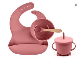 Custom Pantone Kleur siliconen dinerset 5pcs Silicone Zuig Afstoten Set Food Grade Materiaal OEM ODM