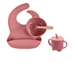 Niet giftig siliconen baby voedingssets siliconen dummy houder siliconen bib en bord set met aanpassen logo