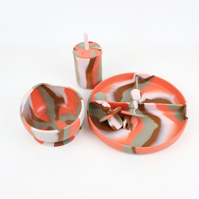 Meerdere Kleuren Silikon tafelgerei Set Plaat Voor Baby Kleuter Diner Set Kinderen Silikon Food Set