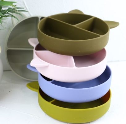 Cat Style Kids Silicone Bowl, Kleurrijke Silicone Verdeelde OEM van de Zuigingsplaat