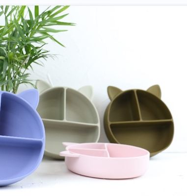 Cat Style Kids Silicone Bowl, Kleurrijke Silicone Verdeelde OEM van de Zuigingsplaat