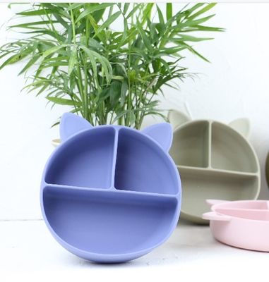 Cat Style Kids Silicone Bowl, Kleurrijke Silicone Verdeelde OEM van de Zuigingsplaat