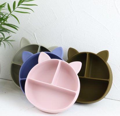 Cat Style Kids Silicone Bowl, Kleurrijke Silicone Verdeelde OEM van de Zuigingsplaat