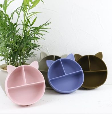 Cat Style Kids Silicone Bowl, Kleurrijke Silicone Verdeelde OEM van de Zuigingsplaat