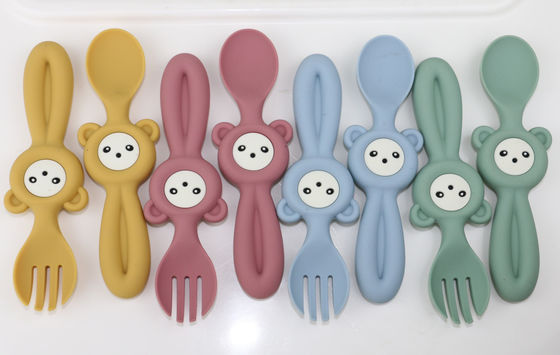 Zachte Leuke Panda Style Silicone Forks And-Lepels voor Babykinderen