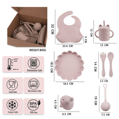 Custom box pakket voor kinderen peuter Silicone tafelgerei Set met Cup Plate Bowl Lepel Vork Bib