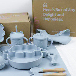 Custom box pakket voor kinderen peuter Silicone tafelgerei Set met Cup Plate Bowl Lepel Vork Bib