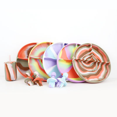 Prachtige kleuren Silicone diner set Anti slip Onbreekbare siliconen zuigplaat kom eten set