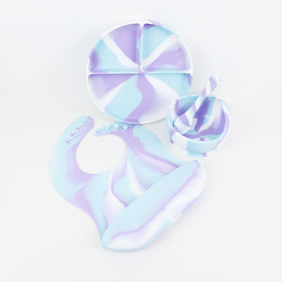 Prachtige kleuren Silicone diner set Anti slip Onbreekbare siliconen zuigplaat kom eten set