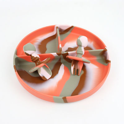 Prachtige kleuren Silicone diner set Anti slip Onbreekbare siliconen zuigplaat kom eten set