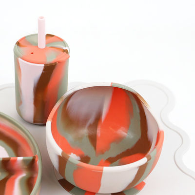 Prachtige kleuren Silicone diner set Anti slip Onbreekbare siliconen zuigplaat kom eten set