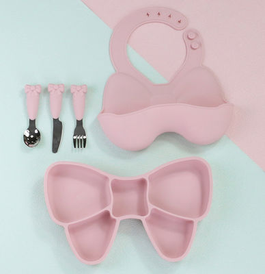 Boogknoop Babyvoeding Zuigplaat Leuke slab en cartoon lepelvorkschotelsets