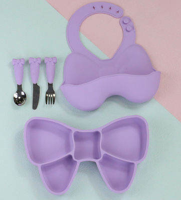 Boogknoop Babyvoeding Zuigplaat Leuke slab en cartoon lepelvorkschotelsets
