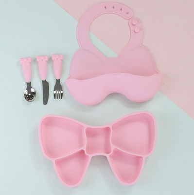 Boogknoop Babyvoeding Zuigplaat Leuke slab en cartoon lepelvorkschotelsets
