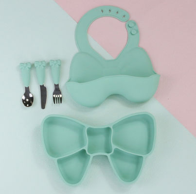 Boogknoop Babyvoeding Zuigplaat Leuke slab en cartoon lepelvorkschotelsets