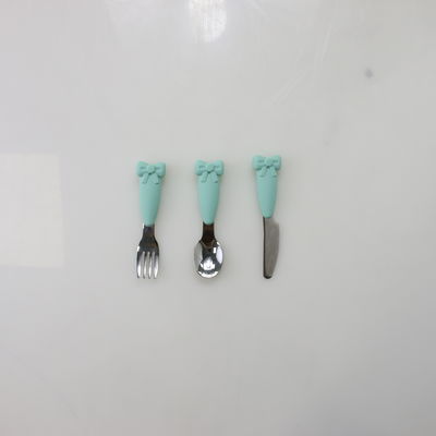 Bow Know roestvrijstalen babylepel siliconen handvat vorkmes voedingsset