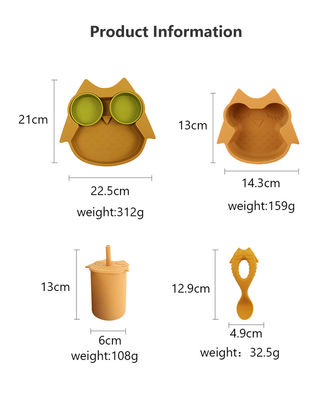 Blijvend Zachte de Kopslab van Owl Plate Bowl Spoon Sippy van het Siliconevaatwerk Vastgestelde