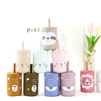 Hoge flexibiliteit drukdieren Silicone Kids sippy cup met stro - Capaciteit 200ml - Ideaal voor drinken