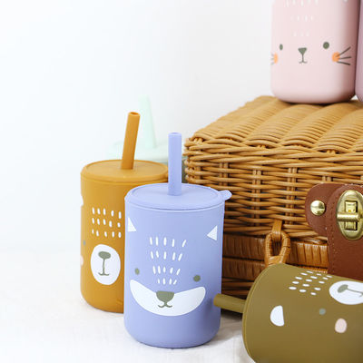 Hoge flexibiliteit drukdieren Silicone Kids sippy cup met stro - Capaciteit 200ml - Ideaal voor drinken