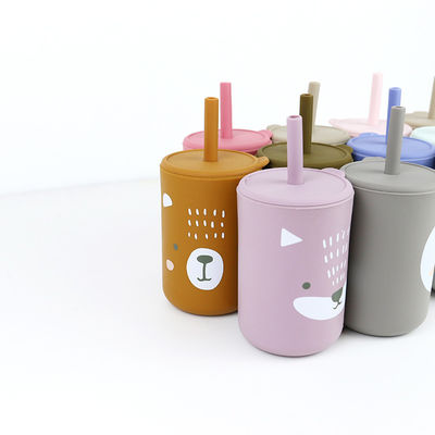 Hoge flexibiliteit drukdieren Silicone Kids sippy cup met stro - Capaciteit 200ml - Ideaal voor drinken