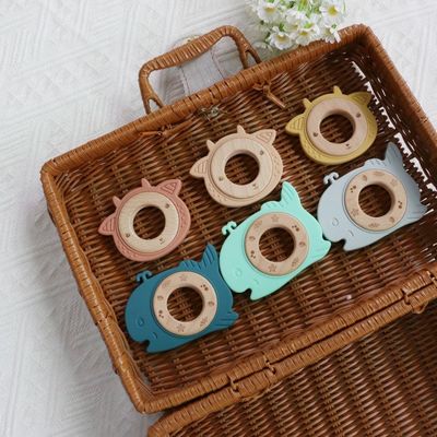 BPA-vrij siliconen baby tandarts met houten ring tandverlichting voor baby's Duurzaam