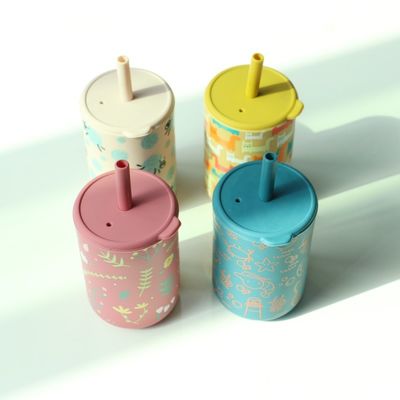 Silikon Drinkbeker Met Strooi Voor Babytraining BPA-vrij Voedingswaardig Silikon Geprinte Sippybeker