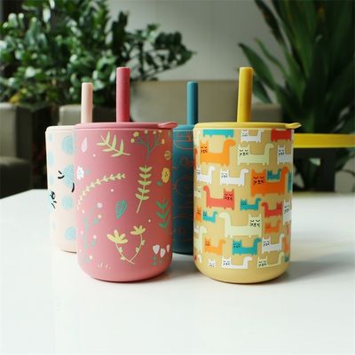 Capaciteit 200 ml Drinkbeker Silicone Kinderkoppel Stijl Druk Animal Cute Silicone Baby Training Cup Met Stro