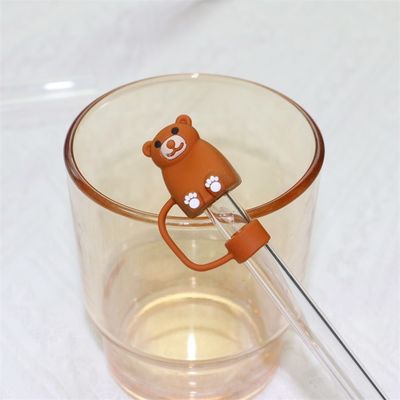 Custom Silicone 10mm Straw Covers met 3D Cartoon Animal Design Silicone Straw Toppers Hoed voor Cupsfor