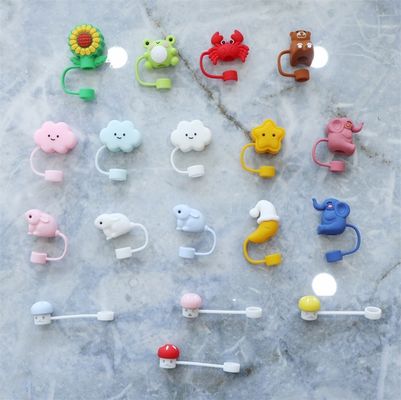Custom Silicone 10mm Straw Covers met 3D Cartoon Animal Design Silicone Straw Toppers Hoed voor Cupsfor