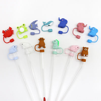 Custom Silicone 10mm Straw Covers met 3D Cartoon Animal Design Silicone Straw Toppers Hoed voor Cupsfor