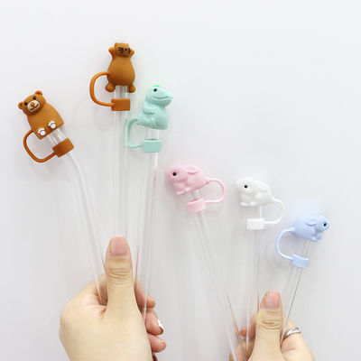 Custom Silicone 10mm Straw Covers met 3D Cartoon Animal Design Silicone Straw Toppers Hoed voor Cupsfor