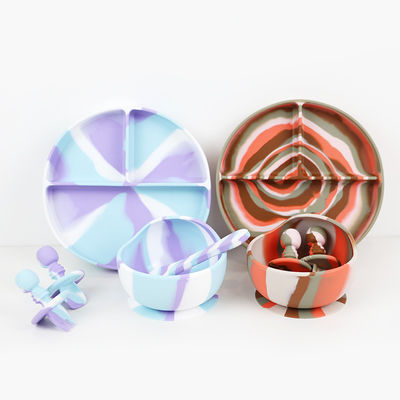 Meerdere Kleuren Silikon tafelgerei Set Plaat Voor Baby Kleuter Diner Set Kinderen Silikon Food Set
