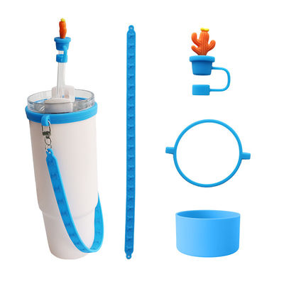 Aanpassing van siliconen flessen accessoires voor flessen mokken Tumblers Geschenk van 4 siliconen stro toppers en siliconen band