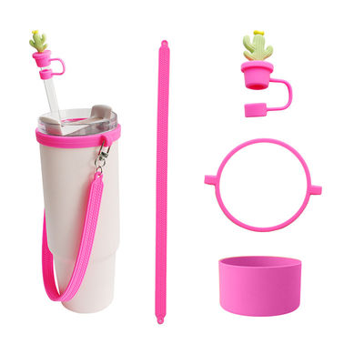 Aanpassing van siliconen flessen accessoires voor flessen mokken Tumblers Geschenk van 4 siliconen stro toppers en siliconen band