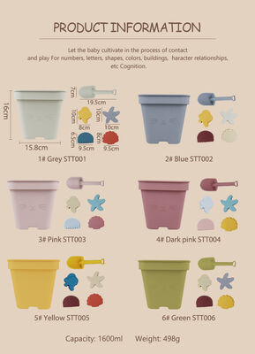 Customized Baby Silicone Sand Bucket Set | 6-Piece Beach Toy Kit with Molds & Shovel | BPA-Free Soft Silicone for Toddler Summer Outdoor Play | OEM ODM