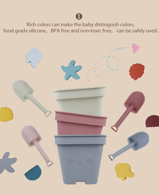 Customized Baby Silicone Sand Bucket Set | 6-Piece Beach Toy Kit with Molds & Shovel | BPA-Free Soft Silicone for Toddler Summer Outdoor Play | OEM ODM